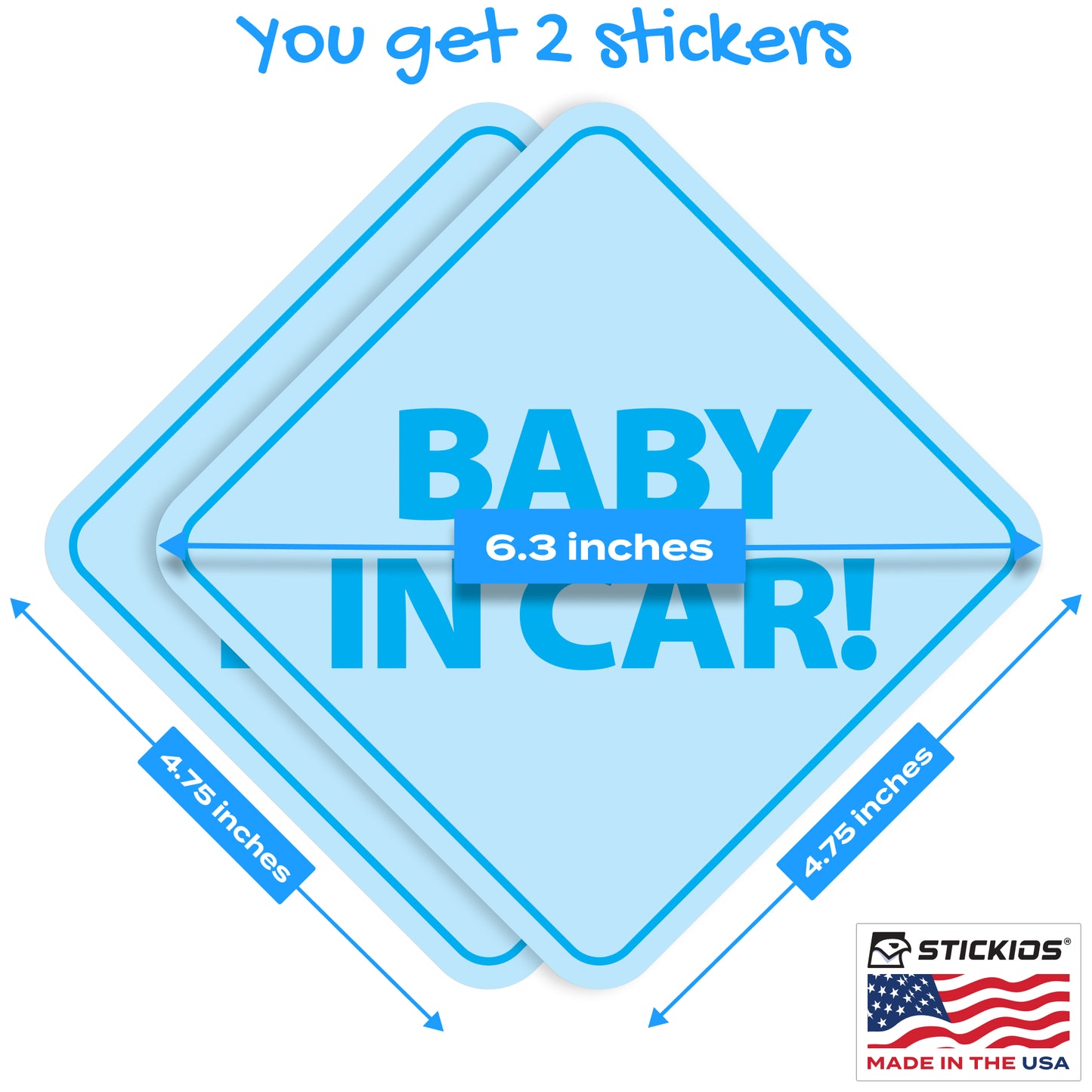 Baby in Car Stickers - Waterproof, Removable & Paint-Safe - Blue Boy (2-Pack)