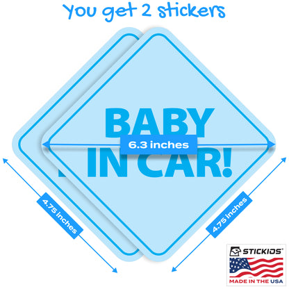 Baby in Car Stickers - Waterproof, Removable & Paint-Safe - Blue Boy (2-Pack)