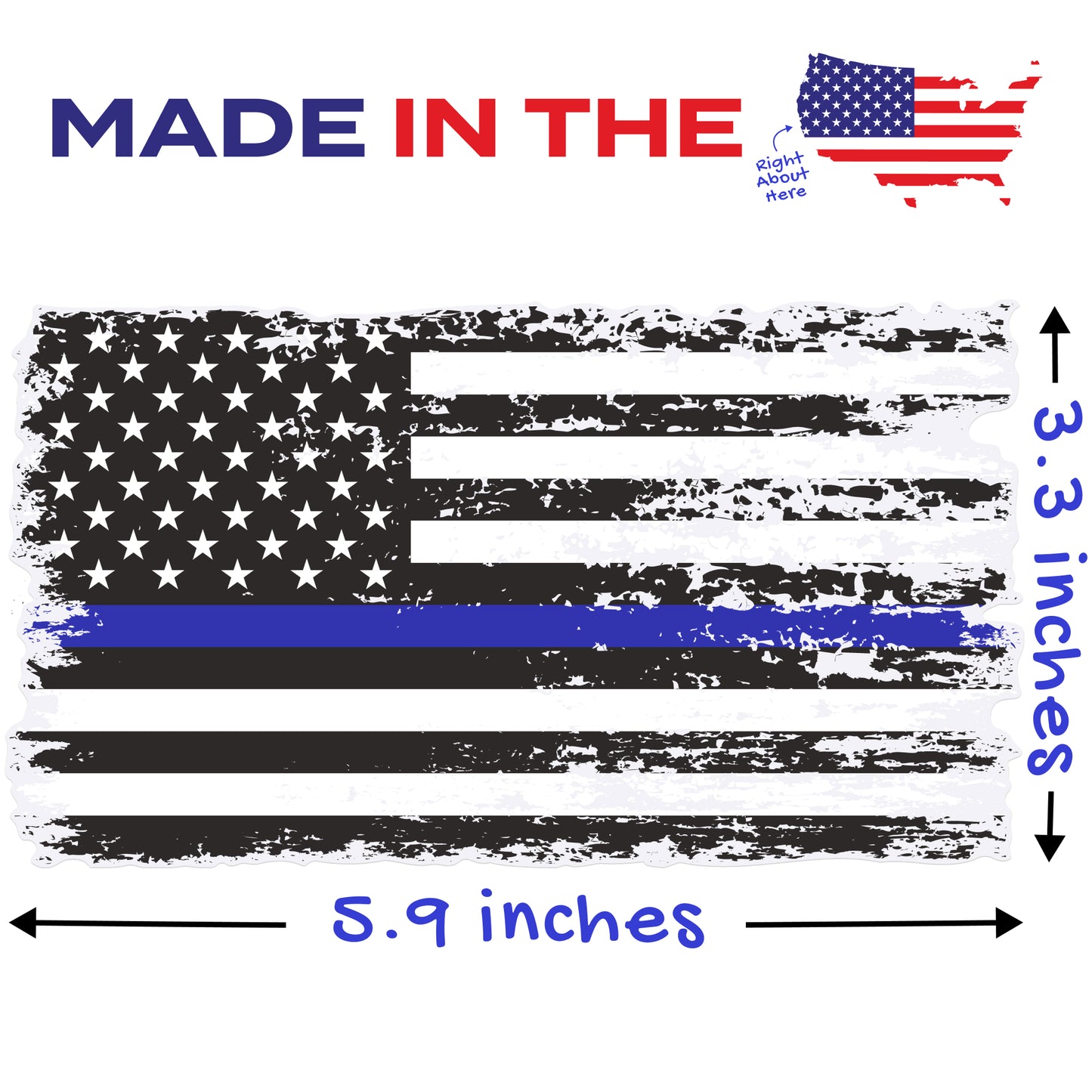 Thin Blue Line Distressed American Flag Decal - Back the Blue (5.9 x 3.3 in)