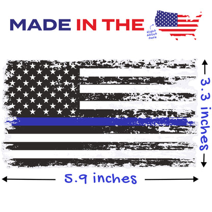 Thin Blue Line Distressed American Flag Decal - Back the Blue (5.9 x 3.3 in)