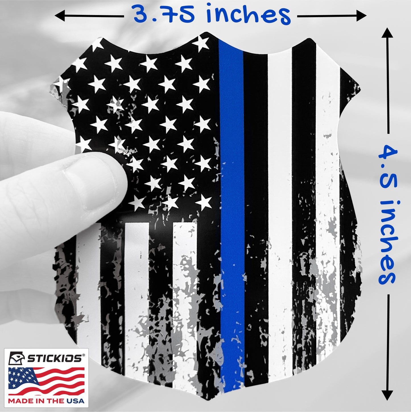Thin Blue Line Distressed Police Badge Decal - Back the Blue (4.1 x 4.9 in)