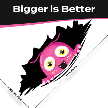 Funny Peeking Monster Car Decal - Covers Dents & Scratches - Pink Peekie