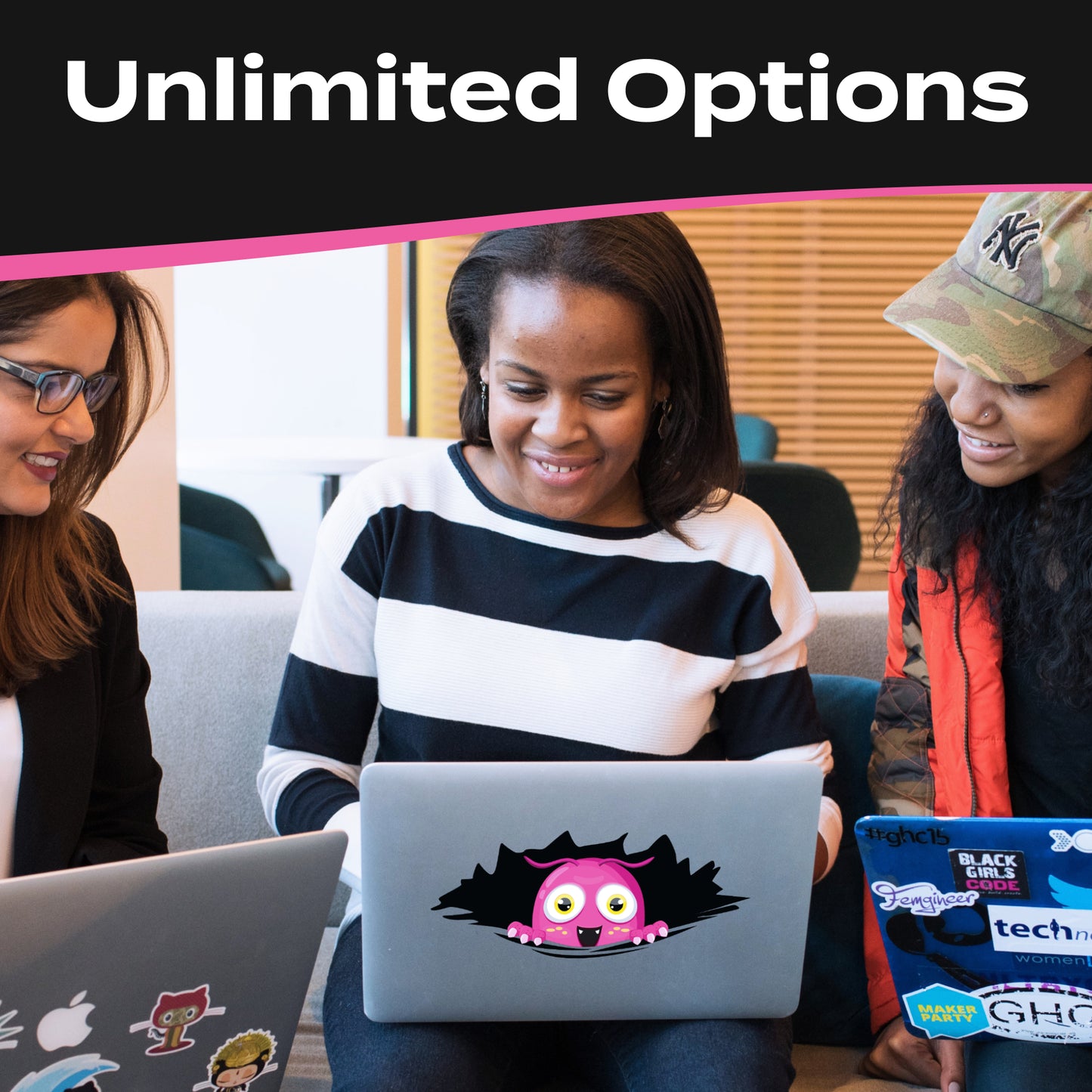 Funny Peeking Monster Car Decal - Covers Dents & Scratches - Pink Peekie