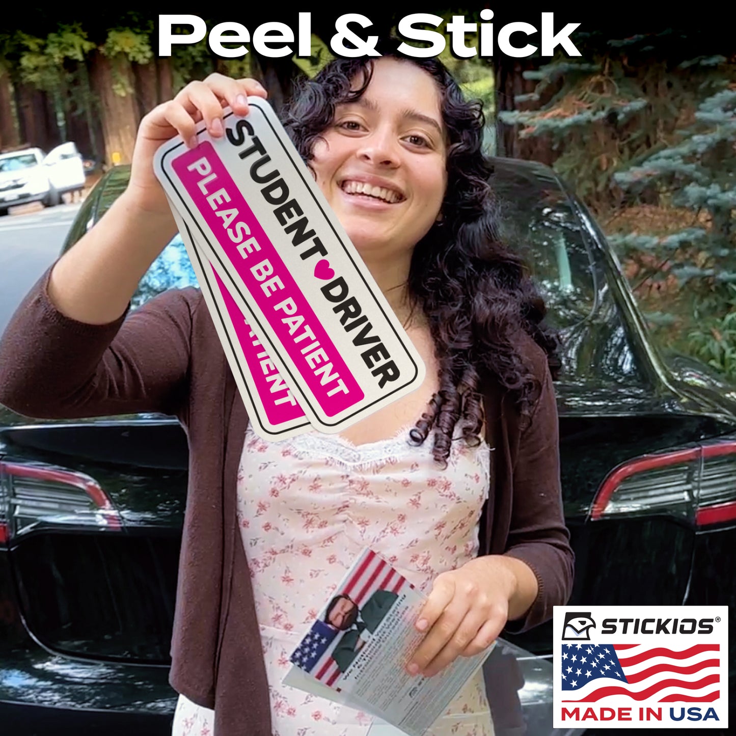Student Driver Stickers (Pink, Non-Magnetic) - Reusable & Removable
