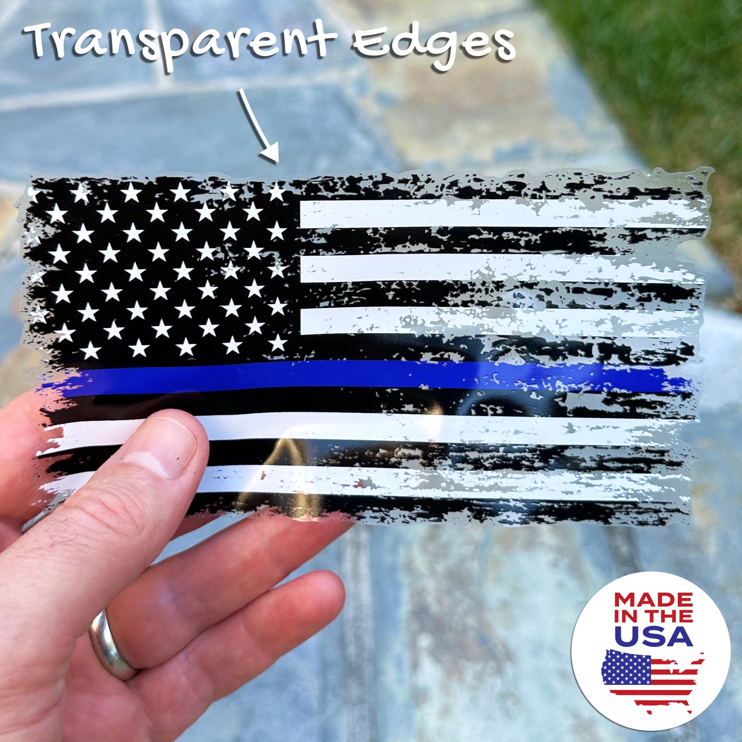 Thin Blue Line Distressed American Flag Decal - Back the Blue (5.9 x 3.3 in)