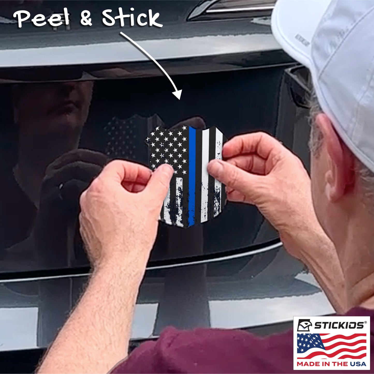 Thin Blue Line Distressed Police Badge Decal - Back the Blue (4.1 x 4.9 in)