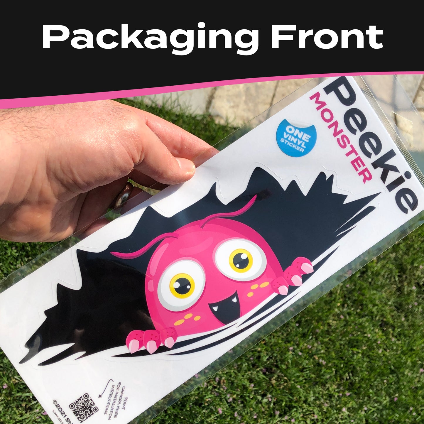 Funny Peeking Monster Car Decal - Covers Dents & Scratches - Pink Peekie