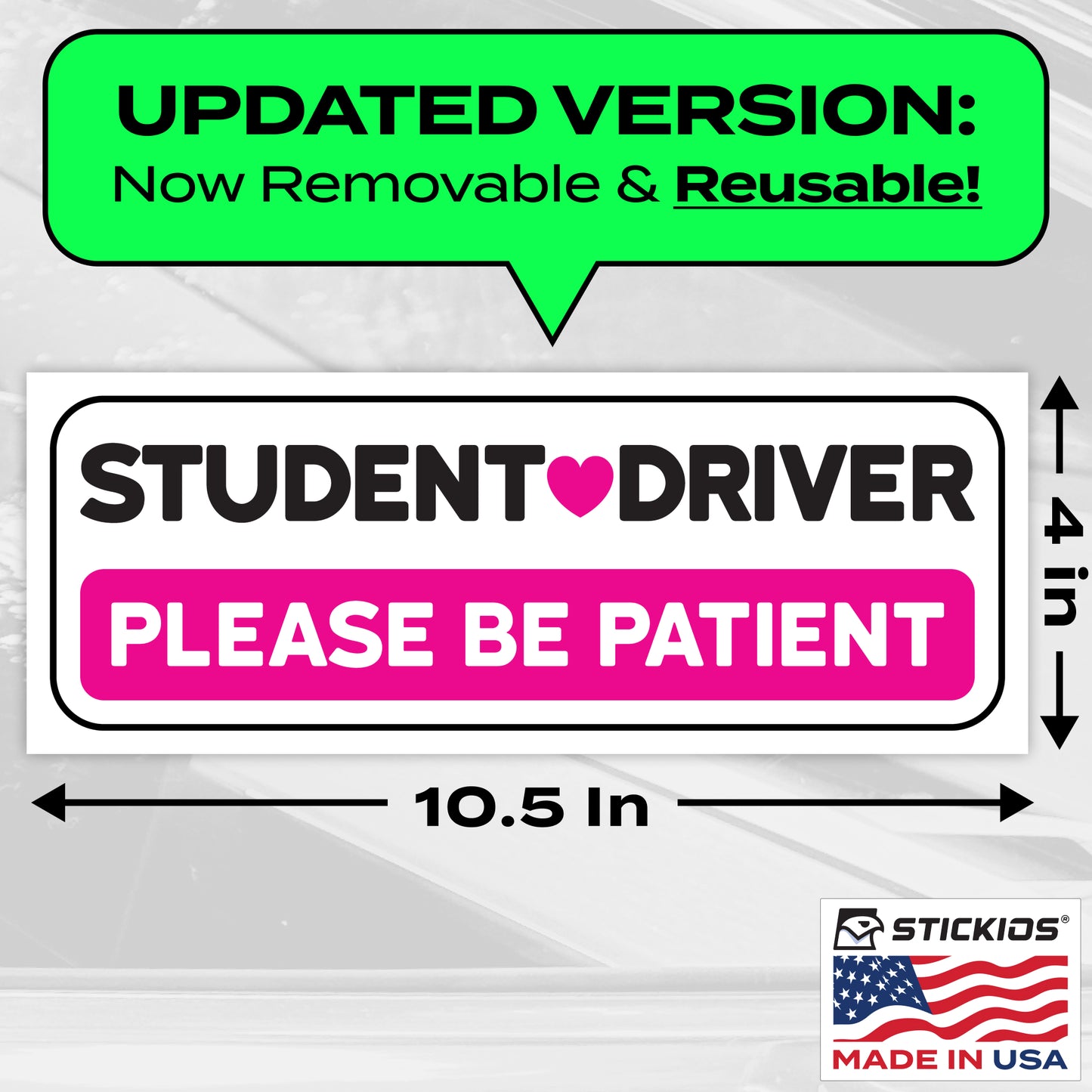Student Driver Stickers (Pink, Non-Magnetic) - Reusable & Removable