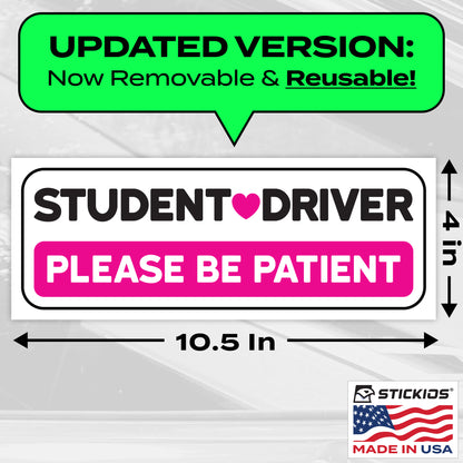 Student Driver Stickers (Pink, Non-Magnetic) - Reusable & Removable