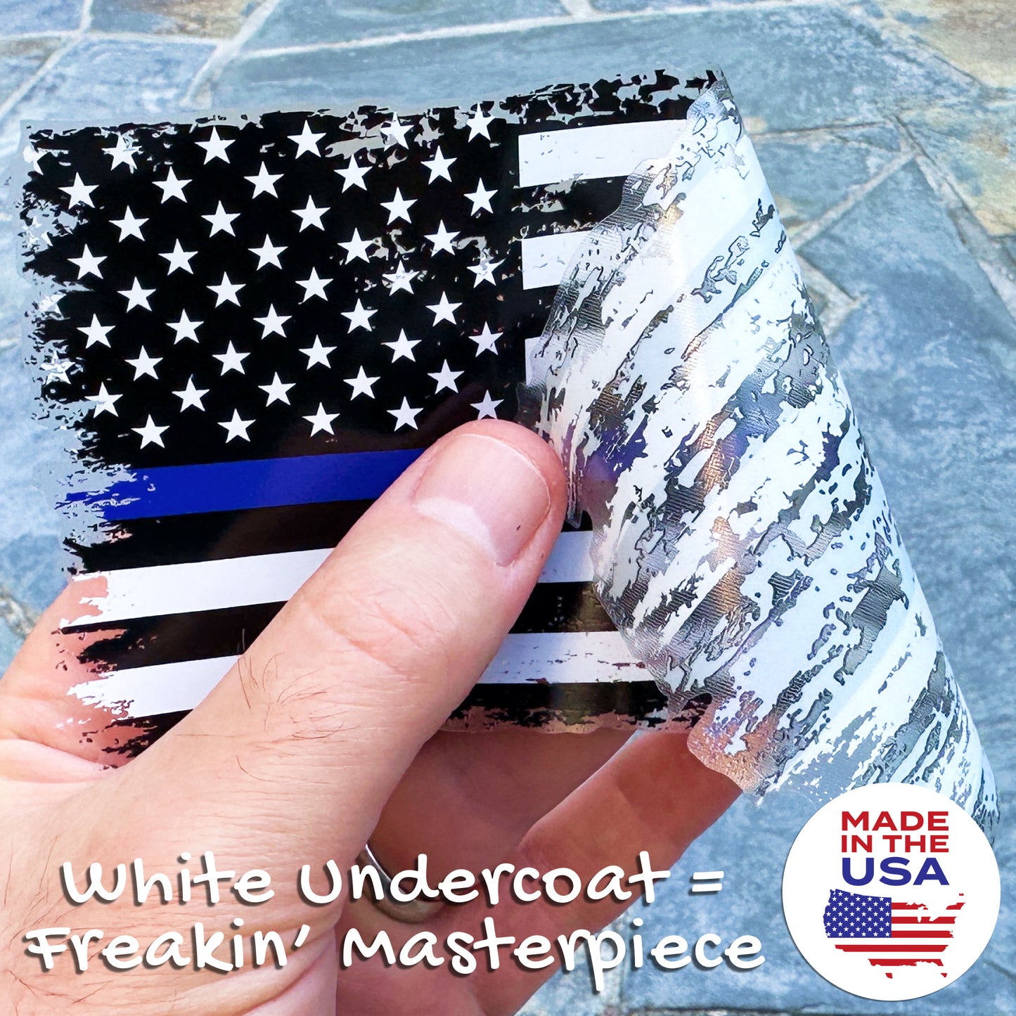 Thin Blue Line Distressed American Flag Decal - Back the Blue (5.9 x 3.3 in)