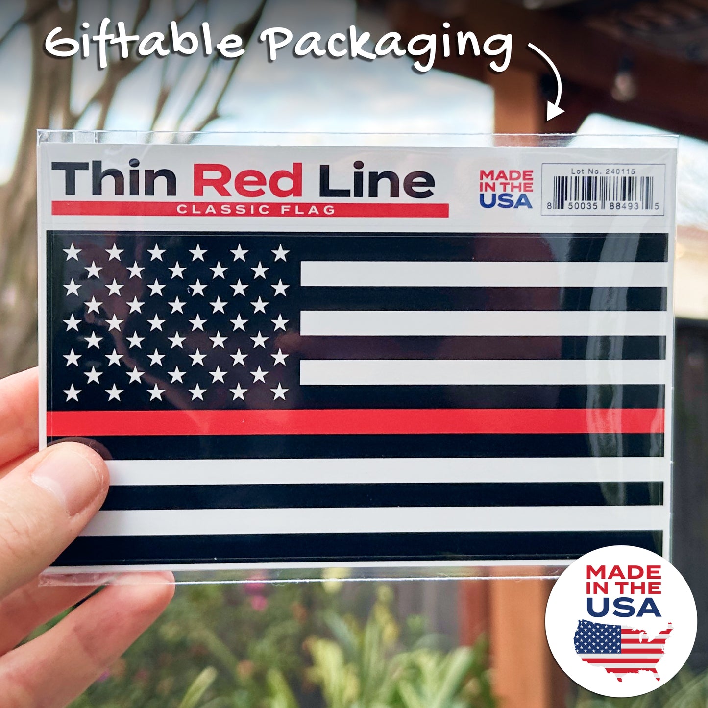 Thin Red Line American Flag Decal - Firefighter Support (5.8 x 3 in)