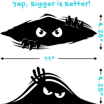 Funny Peeking Monster Car Decals Bundle - Cover Dents & Scratches (2-Pack)