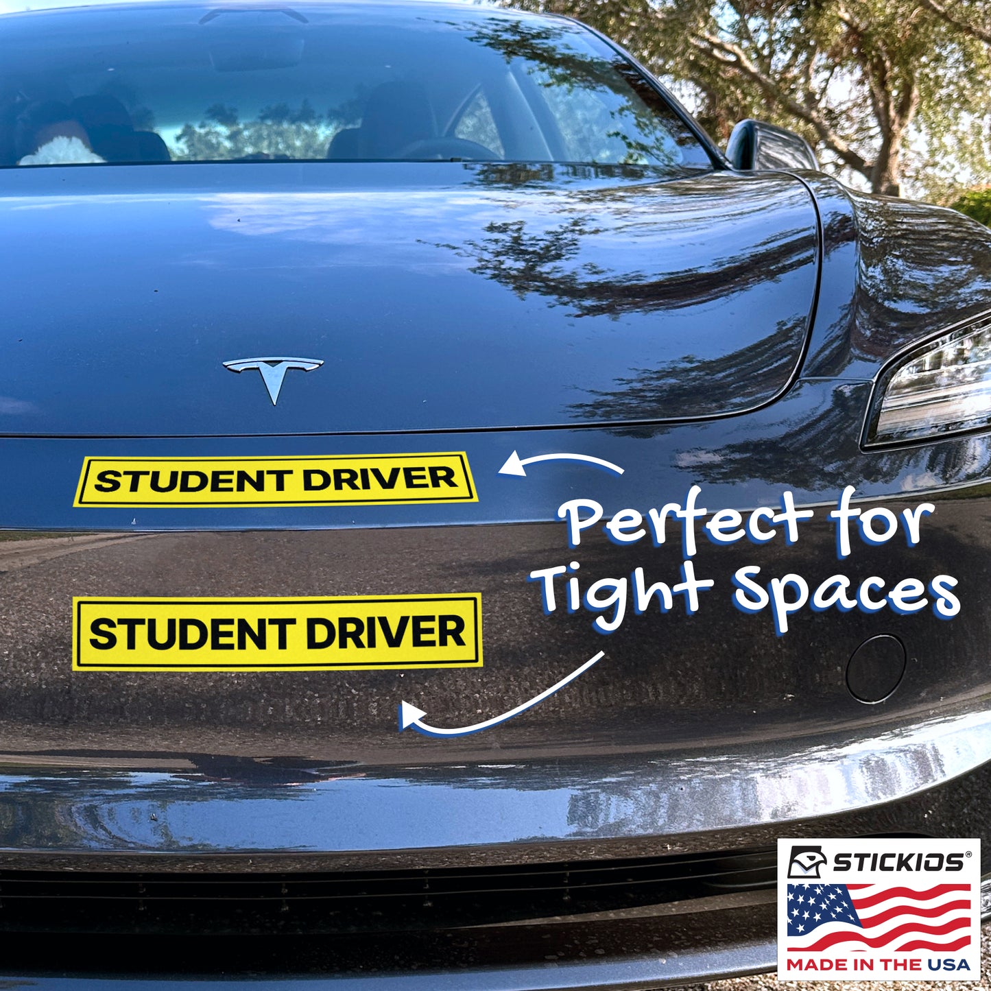 Student Driver Stickers (Wide, Non-Magnetic) - Reusable & Removable