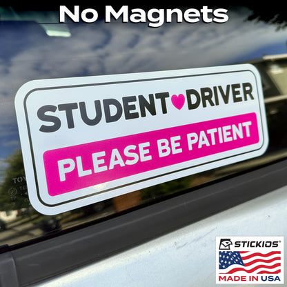 Student Driver Stickers (Pink, Non-Magnetic) - Reusable & Removable