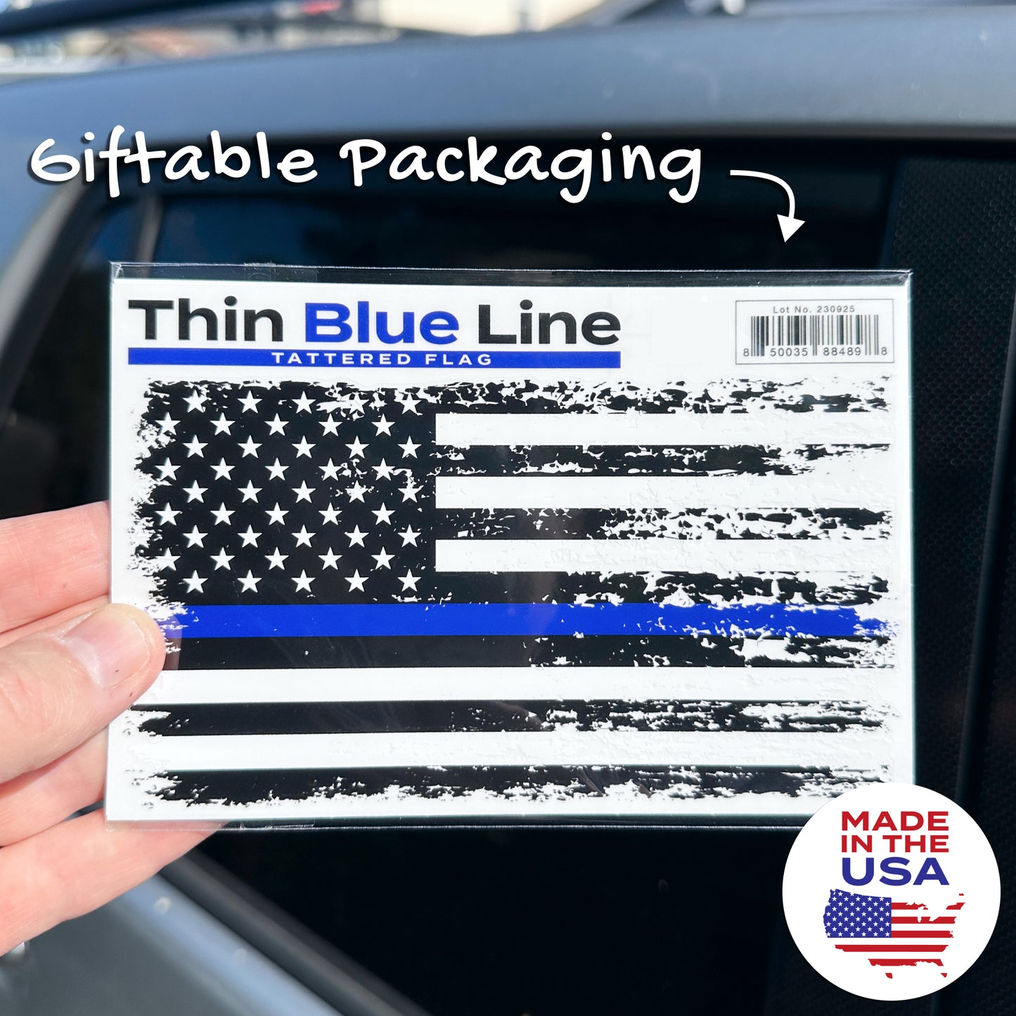 Thin Blue Line Distressed American Flag Decal - Back the Blue (5.9 x 3.3 in)