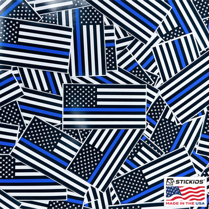 Thin Blue Line American Flag Decal - Police Support (5 x 2.6 inches)