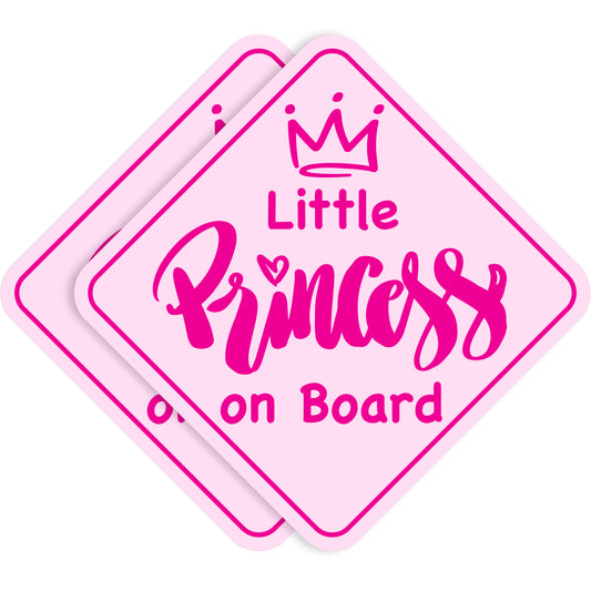 Little Princess on Board Stickers (Non-Magnetic) - Removable, Paint-Safe Signs for Cars & Windows (2-Pack)
