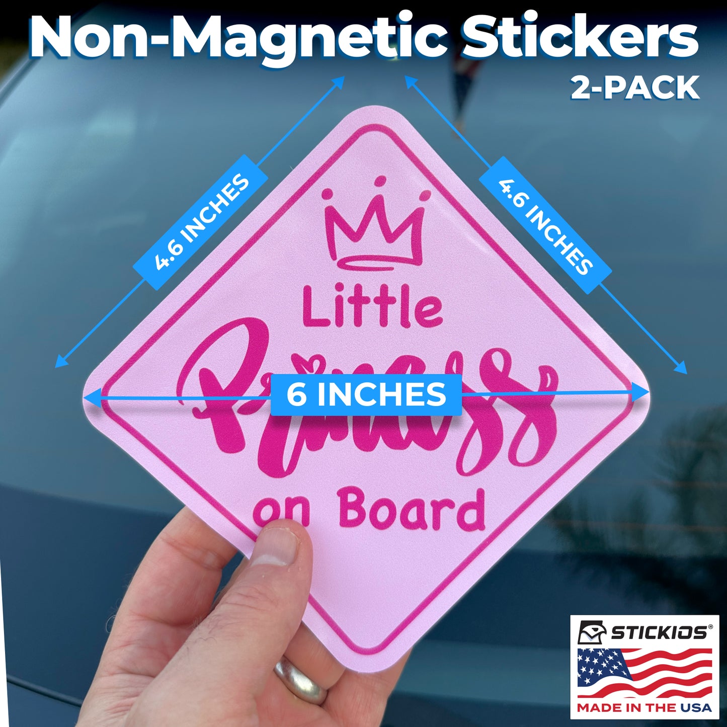 Little Princess on Board Stickers (Non-Magnetic) - Removable, Paint-Safe Signs for Cars & Windows (2-Pack)