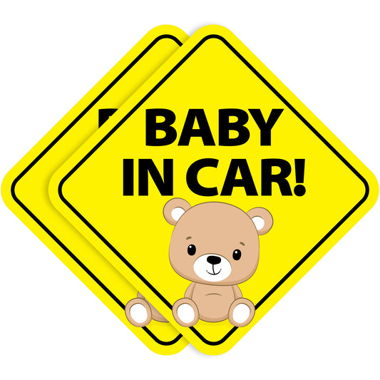 Baby in Car Stickers - Waterproof, Removable & Paint-Safe - Teddy Bear (2-Pack)