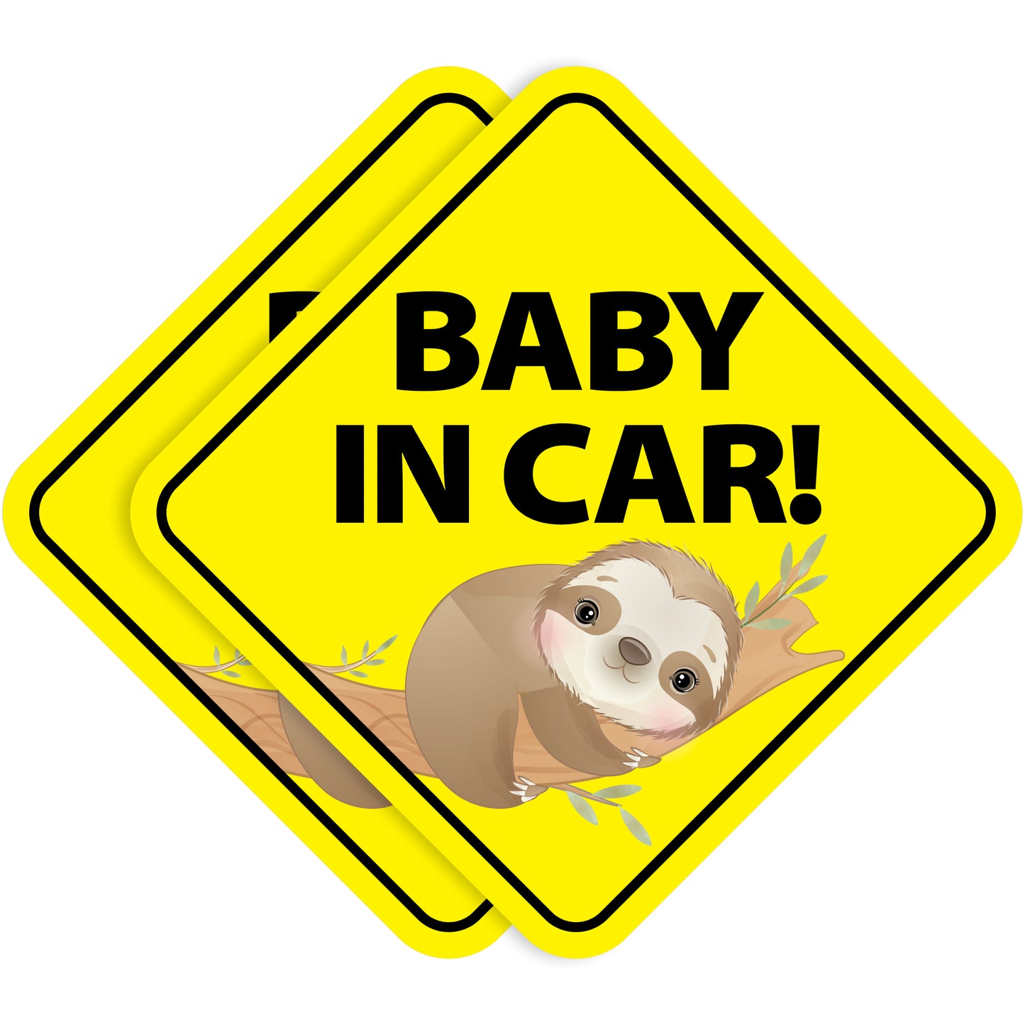 Baby in Car Stickers - Waterproof, Removable & Paint-Safe - Sloth (2-Pack)