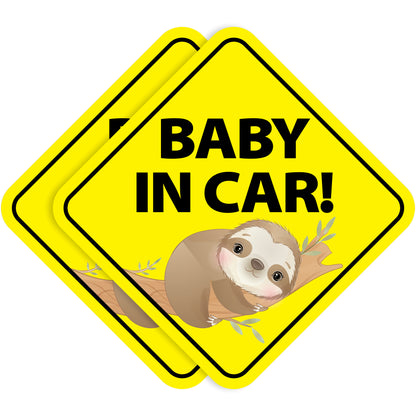 Baby in Car Stickers - Waterproof, Removable & Paint-Safe - Sloth (2-Pack)
