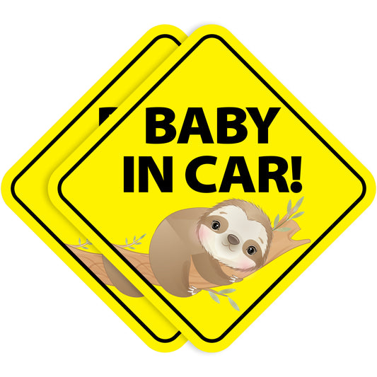 Baby in Car Stickers - Waterproof, Removable & Paint-Safe - Sloth (2-Pack)