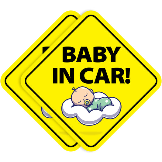 Baby in Car Stickers - Waterproof, Removable & Paint-Safe - Sleeping Baby (2-Pack)