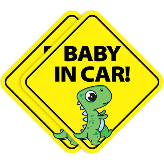 Baby in Car Stickers - Waterproof, Removable & Paint-Safe - Dinosaur Boy (2-Pack)