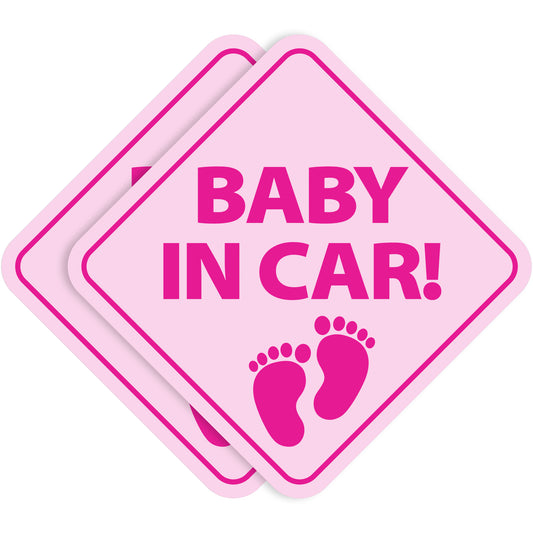 Baby in Car Stickers - Waterproof, Removable & Paint-Safe - Pink Footprints Girl (2-Pack)