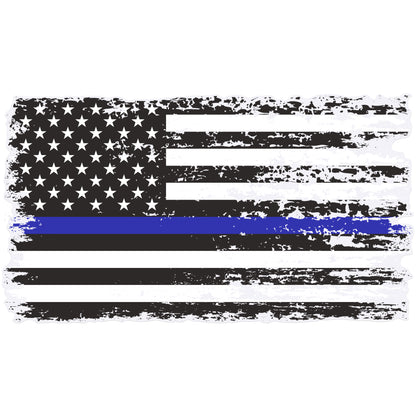 Thin Blue Line Distressed American Flag Decal - Back the Blue (5.9 x 3.3 in)