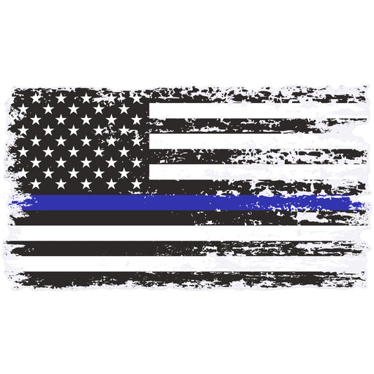 Thin Blue Line Distressed American Flag Decal - Back the Blue (5.9 x 3.3 in)