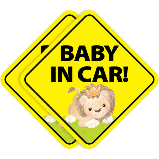 Baby in Car Stickers - Waterproof, Removable & Paint-Safe - Lion Boy (2-Pack)