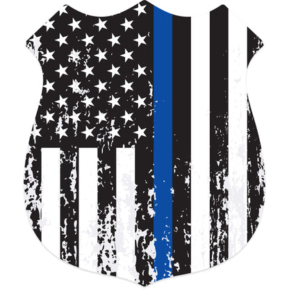 Thin Blue Line Distressed Police Badge Decal - Back the Blue (4.1 x 4.9 in)