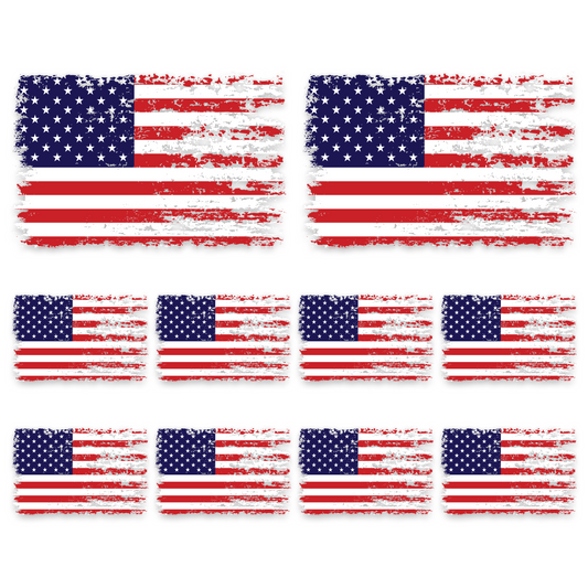 Distressed American Flag Decals - Variety Pack (10-Pack, 11 x 4.2 in)