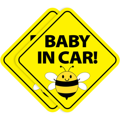 Baby in Car Stickers - Waterproof, Removable & Paint-Safe - Bee (2-Pack)