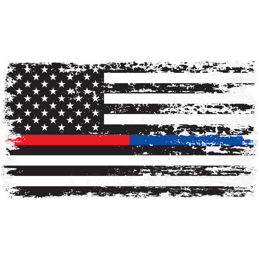 Red & Blue Line Distressed American Flag Decal - Police & Firefighter Support (5.9 x 3.3 in)