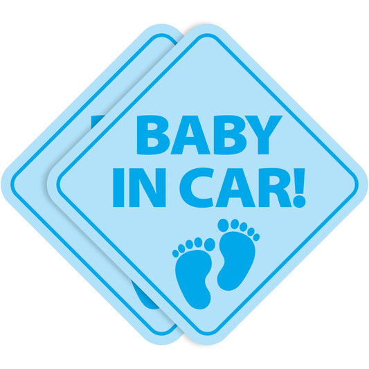 Baby in Car Stickers - Waterproof, Removable & Paint-Safe - Blue Footprints Boy (2-Pack)