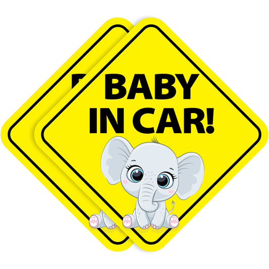 Baby in Car Stickers - Waterproof, Removable & Paint-Safe - Elephant (2-Pack)