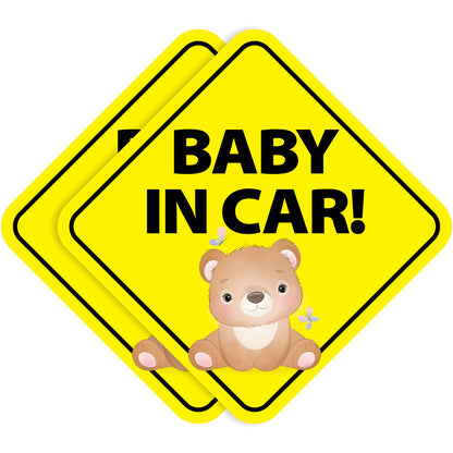 Baby in Car Stickers - Waterproof, Removable & Paint-Safe - Bear (2-Pack)