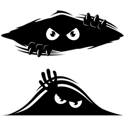 Funny Peeking Monster Car Decals Bundle - Cover Dents & Scratches (2-Pack)