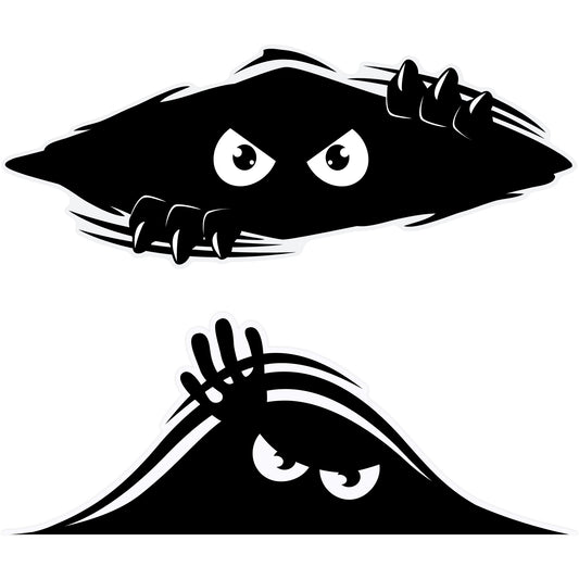 Funny Peeking Monster Car Decals Bundle - Cover Dents & Scratches (2-Pack)