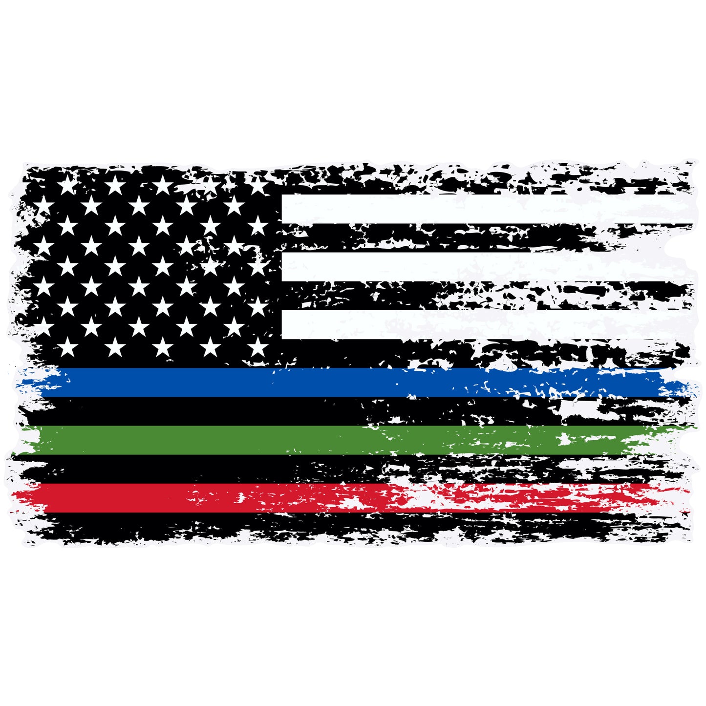 Thin Blue Red Green Line Distressed American Flag Decal - Police, Firefighter & Military (5.9 x 3.3 in)