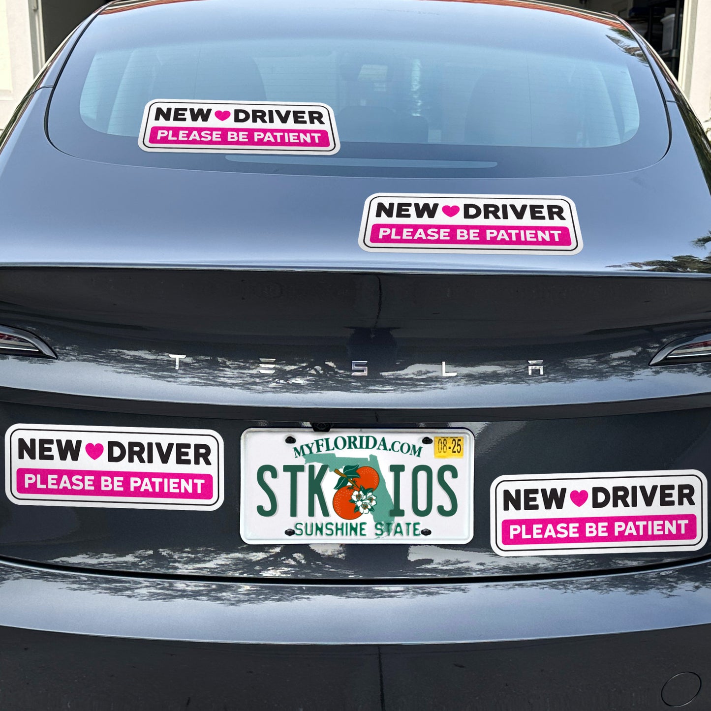 New Driver Stickers (Pink, Non-Magnetic) - Reusable & Removable