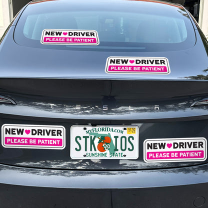 New Driver Stickers (Pink, Non-Magnetic) - Reusable & Removable