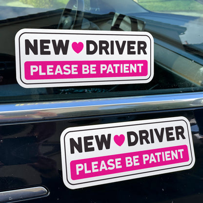 New Driver Stickers (Pink, Non-Magnetic) - Reusable & Removable