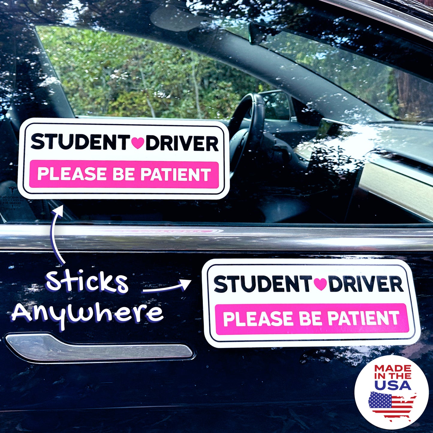 Student Driver Stickers - Removable, Non-Magnetic, New Driver Signs For Cars & Windows - Cute Pink