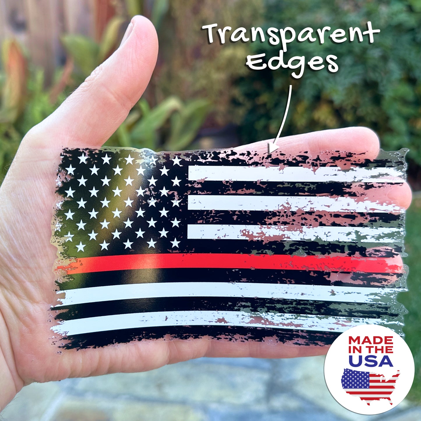 Thin Red Line Sticker - Support Firefighters American Flag Decal