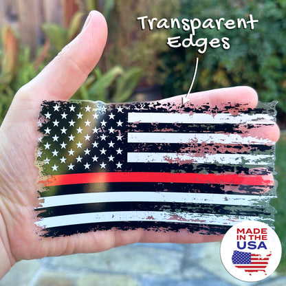 Thin Red Line Sticker - Support Firefighters American Flag Decal
