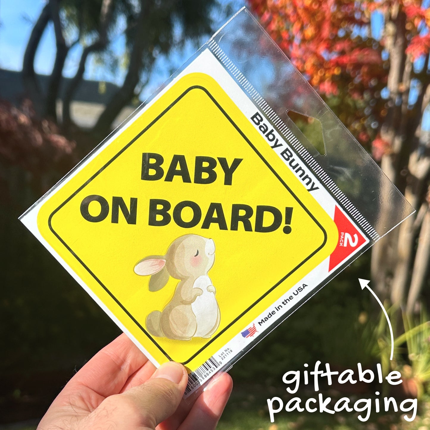 Baby on Board Stickers - No Paint Damage - Baby Bunny (2-Pack)