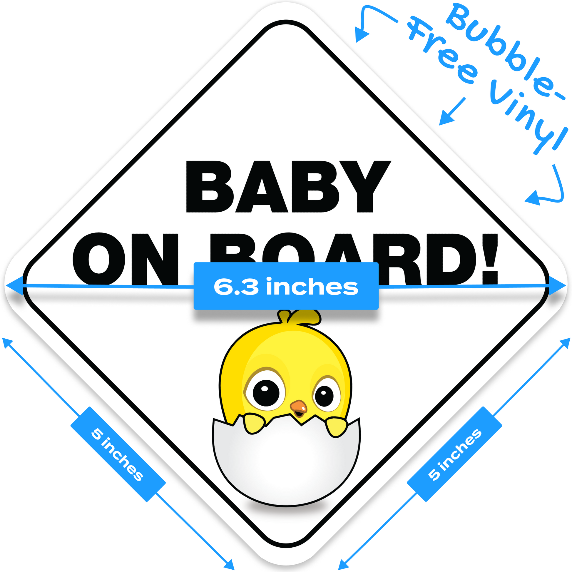 Stickios Baby On Board Vinyl Stickers - Baby Chick - White (2-Pack)